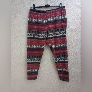 Faded Glory Kissing Elk and Poinsettia Leggings Winter Casual Holiday Festive